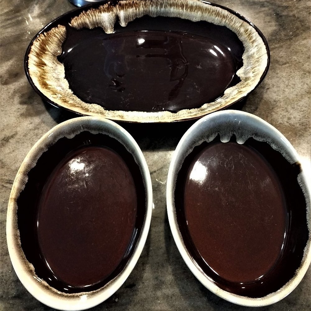 Pfaltzgraff, Gourmet Brown Coupe Ware Serving Platter w/ Two Vegetable Serving